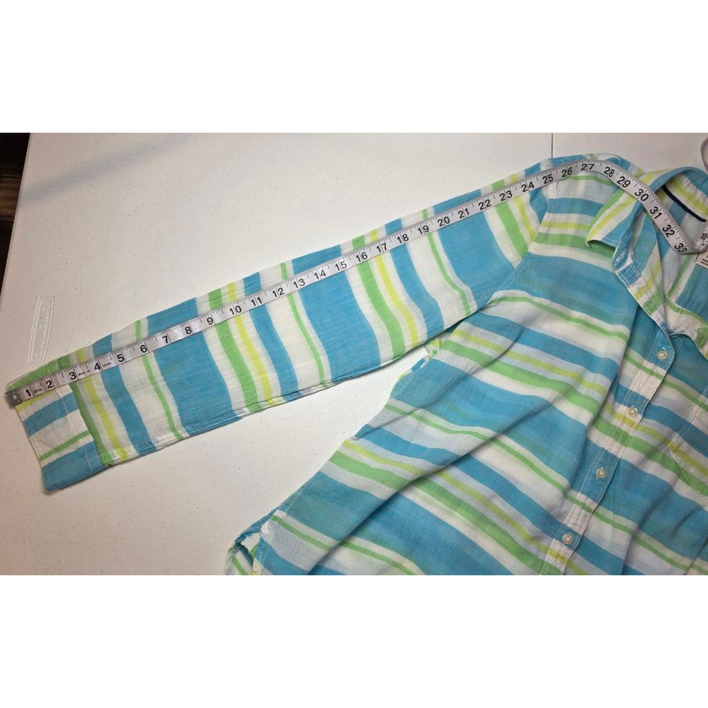 Stylus women’s XL striped 100% cotton long sleeve button up shirt blue green - Picture 10 of 10